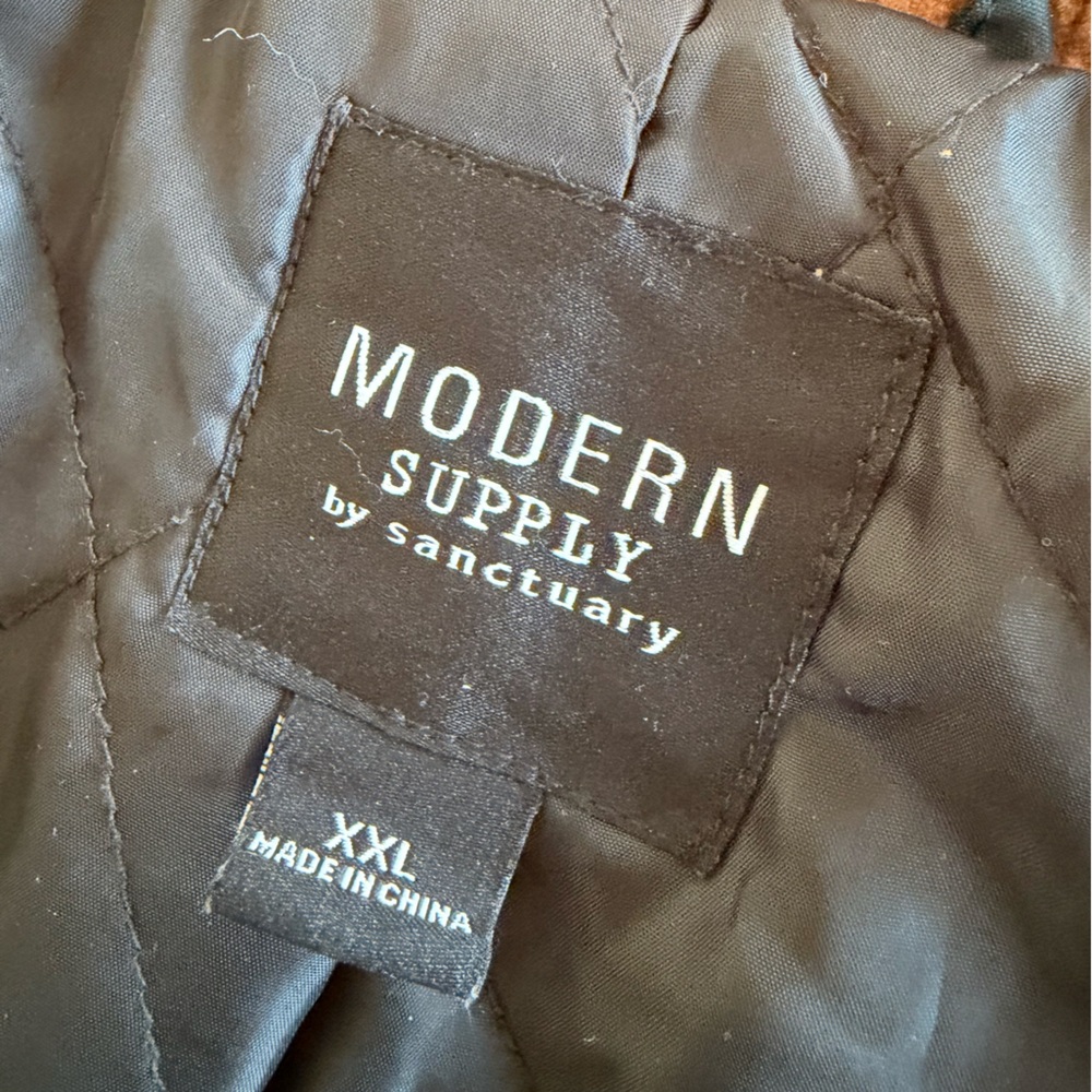 MODERN SUPPLY BY SANCTUARY HOODED WAXED JACKET BARN CHORE COAT‎ CORDUROY COLLAR - Picture 14 of 16